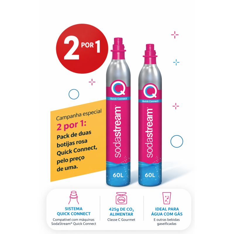 Campanha 2 por 1 – Botijas CO₂ 425g Rosa QuickConnect Compatível com sistemas encaixe rápido