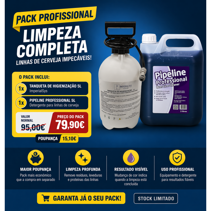 Pack Limpeza Profissional Linhas de Cerveja – Tanqueta 5L + Pipeline Professional 5L
