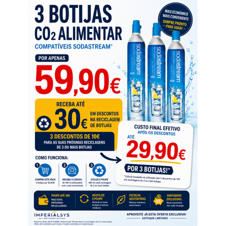Pack 3 Botijas CO₂ Alimentar 425g Rosca + 30€ em Descontos de Reciclagem